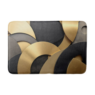 Golden & Black Overlapping Geometric Abstract Bath Mat