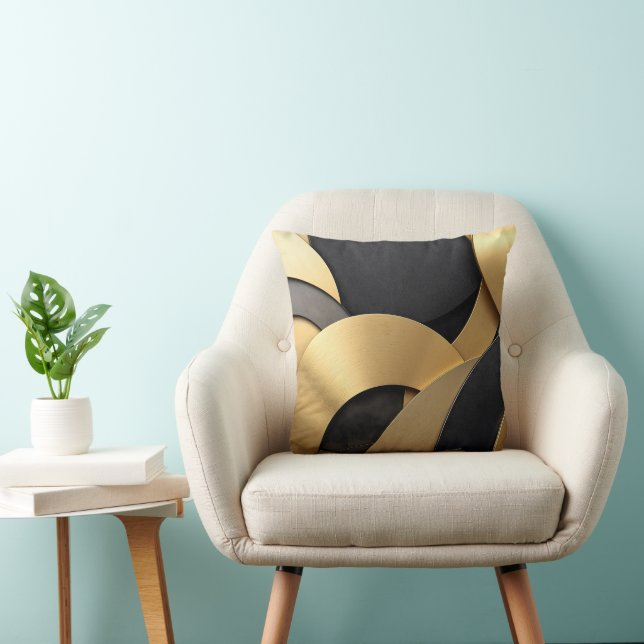 Golden & Black Overlapping Geometric Abstract Cushion (Chair)