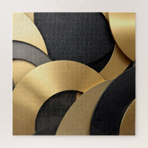 Golden & Black Overlapping Geometric Abstract Jigsaw Puzzle