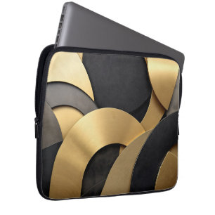 Golden & Black Overlapping Geometric Abstract Laptop Sleeve
