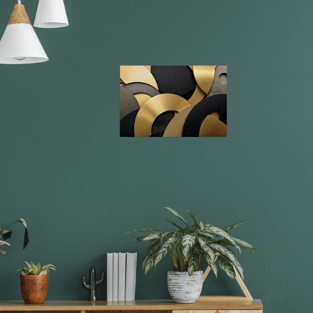 Golden & Black Overlapping Geometric Abstract Poster (Living Room 1)