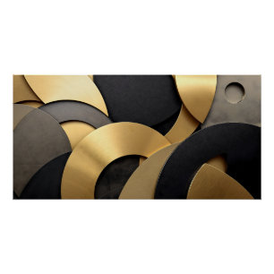 Golden & Black Overlapping Geometric Abstract Poster