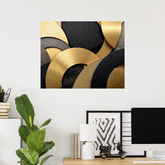 Golden & Black Overlapping Geometric Abstract Poster (Home Office)