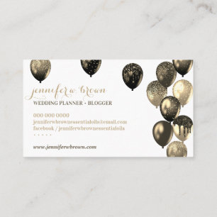 Golden Black Party Event Planner Elegant Balloons Business Card