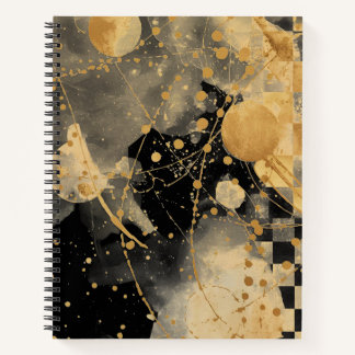 Golden Black Polka Dots and Chessboard Pattern  Notebook
