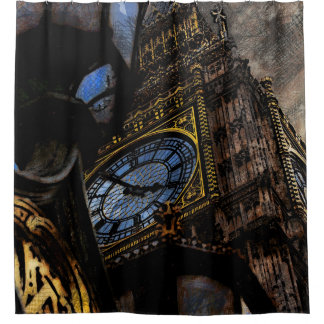 Golden / Black Tower Big Ben London Shower Curtain
