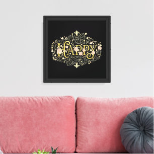Golden Bliss: Elegant Floral Happy Canvas Print