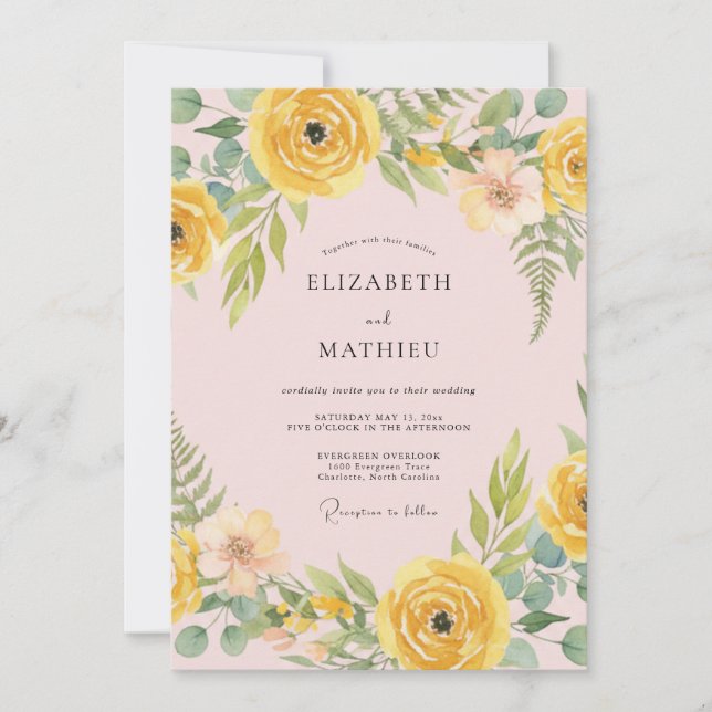 Golden Bloom Aesthetic Wedding Invitation (Front)