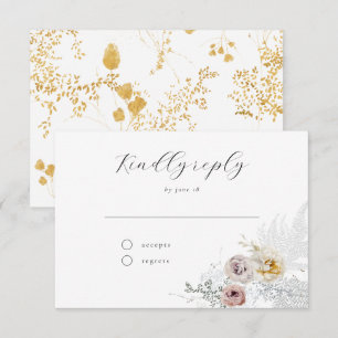 Golden Bloom Delicate Floral Calligraphy Wedding R RSVP Card