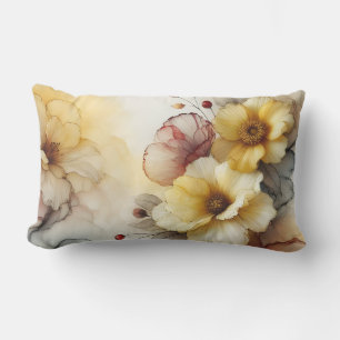 "Golden Bloom Elegance: Abstract Floral Serenity" Lumbar Cushion