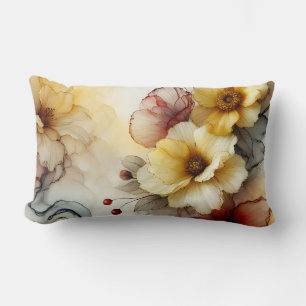 "Golden Bloom Elegance: Abstract Floral Serenity" Lumbar Cushion