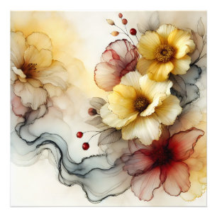 "Golden Bloom Elegance: Abstract Floral Serenity" Photo Print