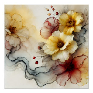 "Golden Bloom Elegance: Abstract Floral Serenity" Poster