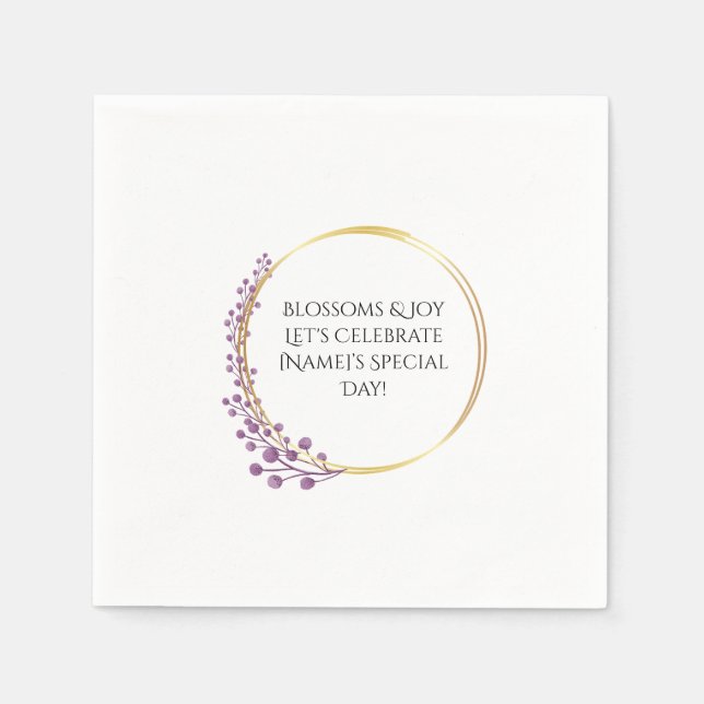 Golden Bloom Floral Birthday Party Napkin (Front)