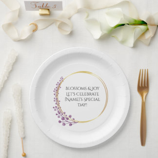 Golden Bloom Floral Birthday Party Paper Plate