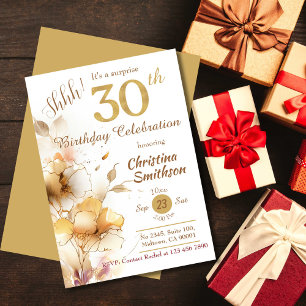 Golden bloom floral elegant surprise 30th Birthday Invitation