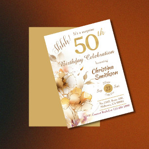 Golden bloom floral elegant surprise 50th Birthday Invitation