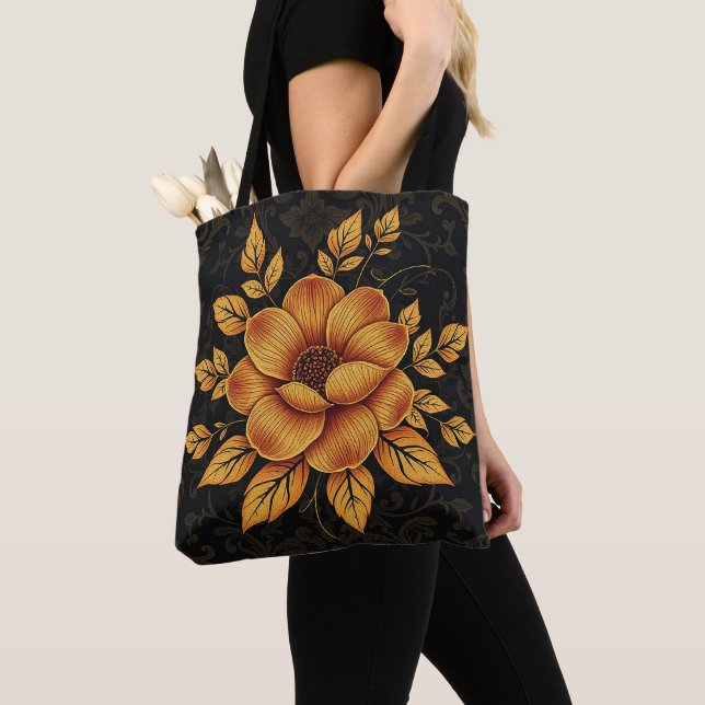 Golden Bloom Floral Tote Bag (Close Up)