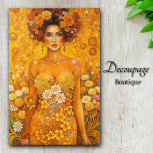 Golden Bloom Goddess Luxurious Floral Decoupage Tissue Paper
