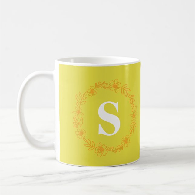 Golden Bloom Monogram Coffee Mug (Left)