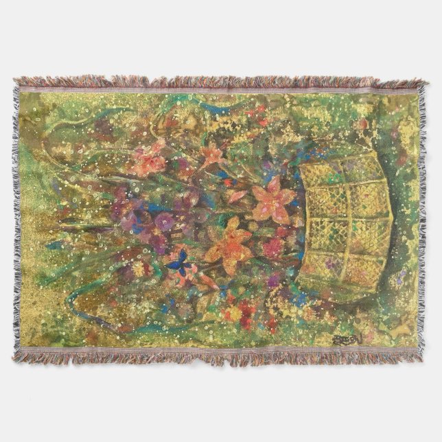Golden Bloom of Reminiscence Throw Blanket (Front)
