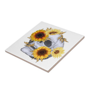 GOLDEN BLOOM SKULL CERAMIC TILE