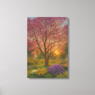 Golden Bloom – Sunset Garden Painting Canvas Print
