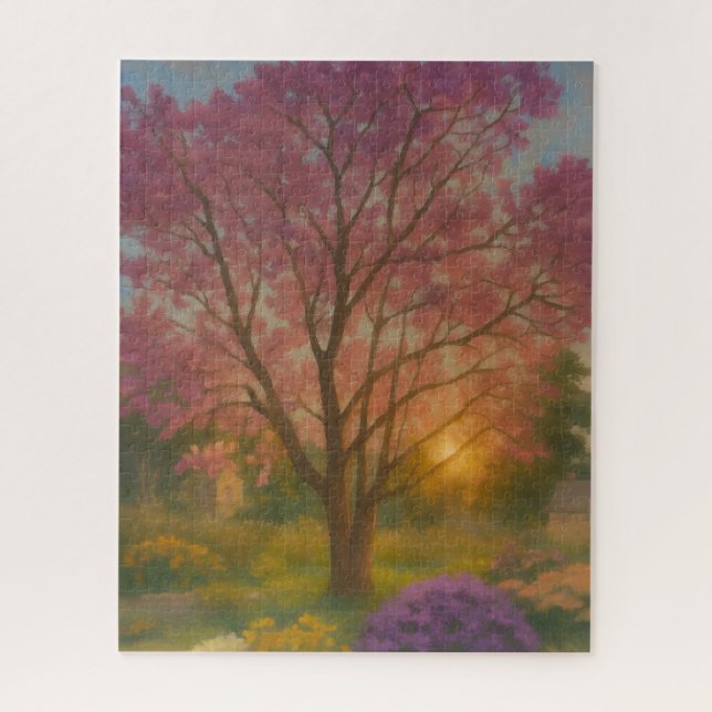 Golden Bloom – Sunset Garden Painting Jigsaw Puzzle (Vertical)