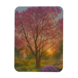 Golden Bloom – Sunset Garden Painting Magnet