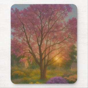 Golden Bloom – Sunset Garden Painting Mouse Pad