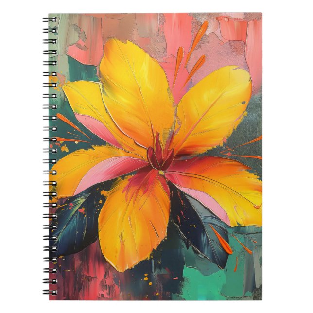 Golden Bloom – Vibrant Abstract Floral Expression Notebook (Front)