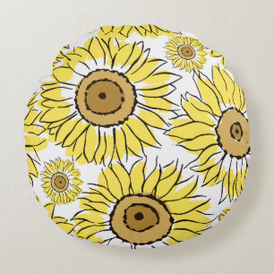 Golden Bloom Vibrant Yellow Round Cushion