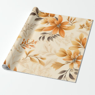 Golden Blooms and Leaves Wrapping Paper