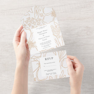Golden Blooms Modern Wedding All In One Invitation