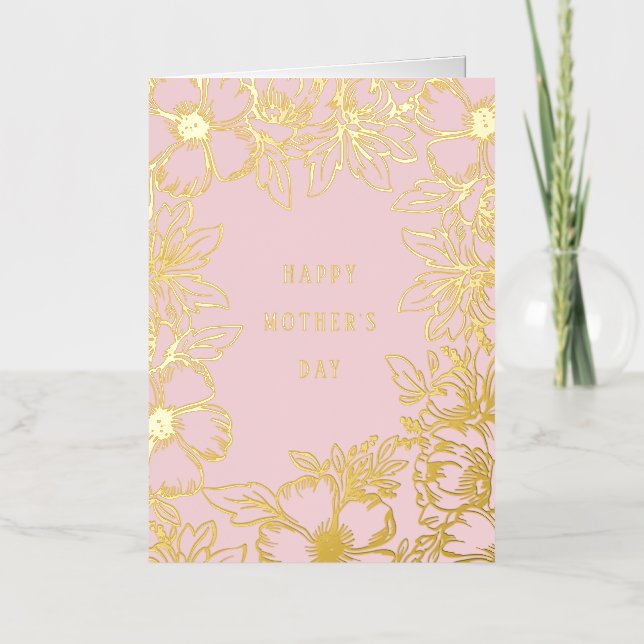 Golden Blooms Mothers Day Foil Greeting Card (Front)