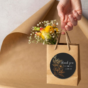 "Golden Blooms Of Love"   Black Wedding  Classic Round Sticker