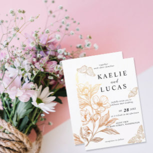 "Golden Blooms Of Love" Wedding Invitation