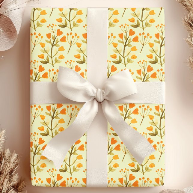 Golden Blooms Watercolor Wildflower Wrapping Paper (Creator Uploaded)