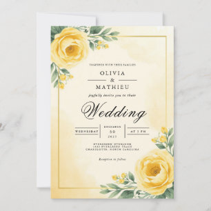 Golden Blossom Botanical Flourish Wedding Invitation