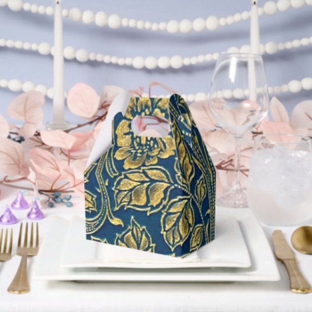 Golden Blossom Elegance Favour Box  (D: 5"w x 3"l x 6.5”h. High-quality card stock. Food contact safe. Ships flat. )