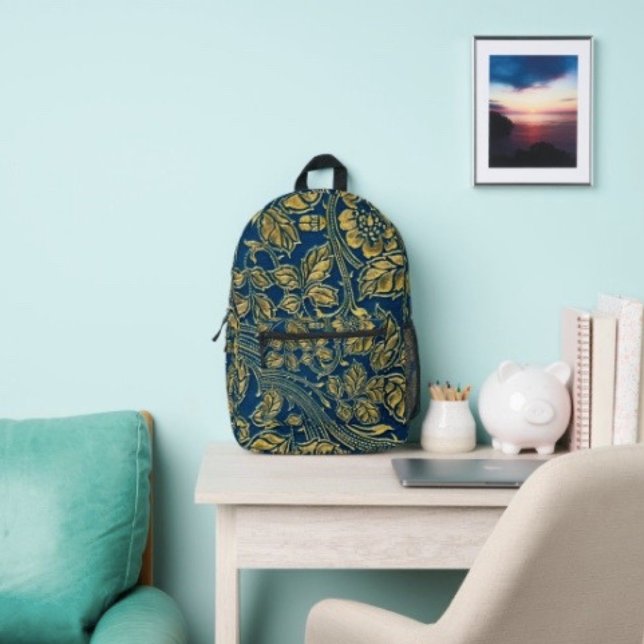 Golden Blossom Elegance  Printed Backpack (Creator Uploaded)