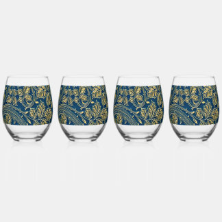 Golden Blossom Elegance Stemless Wine Glass