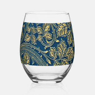 Golden Blossom Elegance Stemless Wine Glass