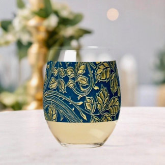Golden Blossom Elegance Stemless Wine Glass