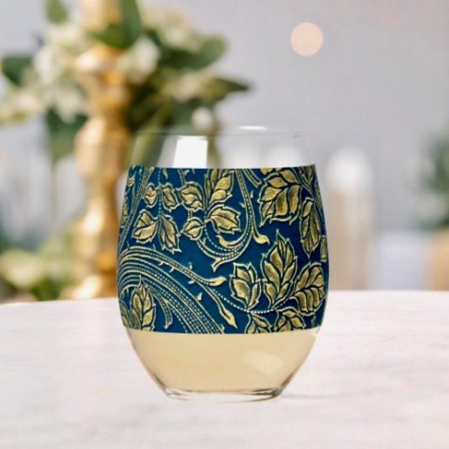 Golden Blossom Elegance  Stemless Wine Glass (Creator Uploaded)