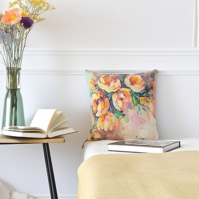 Golden Blossom Serenade Throw Pillow (Creator Uploaded)