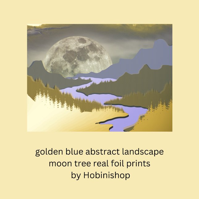 golden blue abstract landscape moon tree real foil prints (golden blue abstract landscape moon tree real foil prints by Hobinishop)