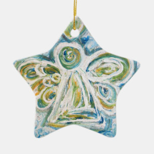 Golden Blue Angel Art Holiday Gift Ornaments
