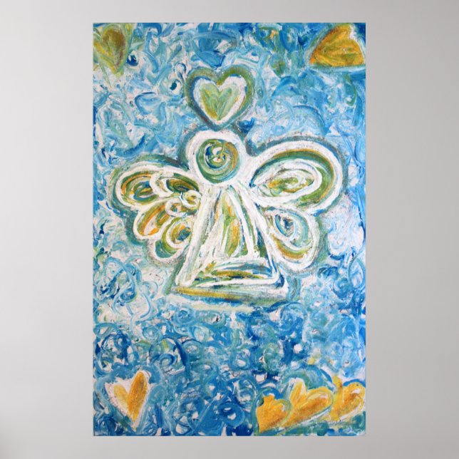Golden Blue Angel Art Poster Print (Front)