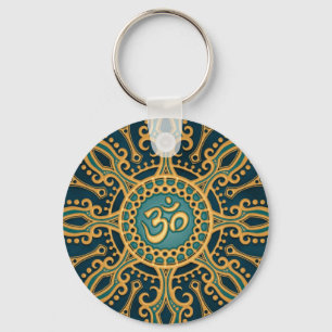 Golden Blue Aum Star Key Ring
